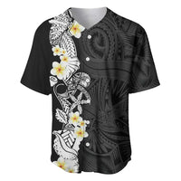 Black Samoa Tattoo Baseball Jersey Plumeria Samoan Ocean Tatau Pattern - Polynesian Pride