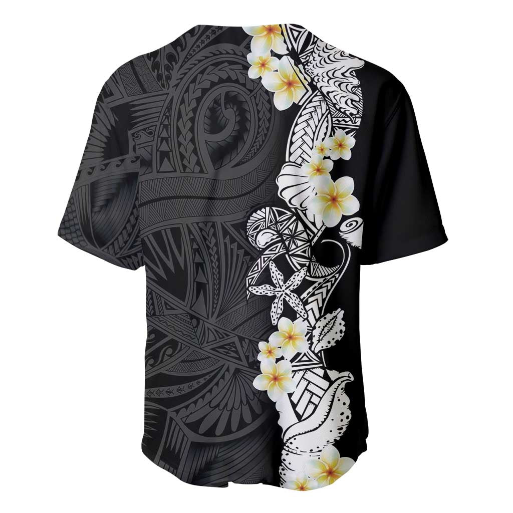 Black Samoa Tattoo Baseball Jersey Plumeria Samoan Ocean Tatau Pattern - Polynesian Pride