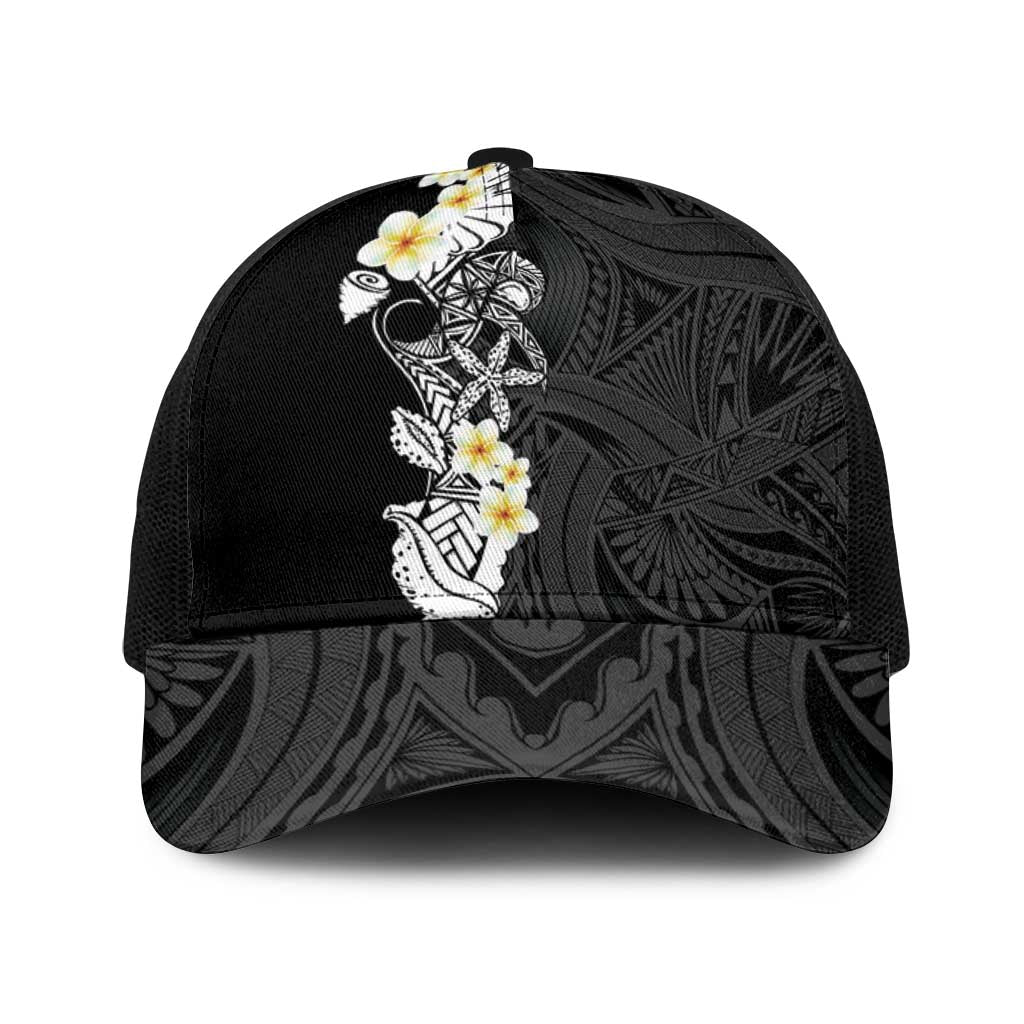 Black Samoa Tattoo Baseball Net Cap Plumeria Samoan Ocean Tatau Pattern - Polynesian Pride