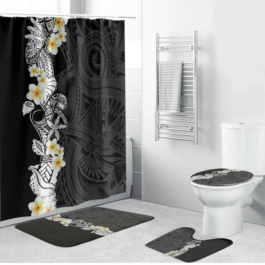 Black Samoa Tattoo Bathroom Set Plumeria Samoan Ocean Tatau Pattern - Polynesian Pride