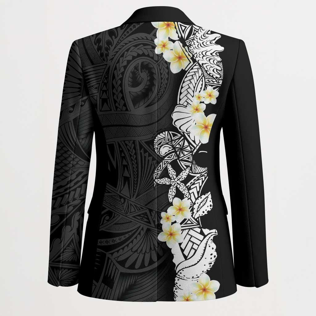 Black Samoa Tattoo Blazer Plumeria Samoan Ocean Tatau Pattern - Polynesian Pride