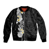 Black Samoa Tattoo Bomber Jacket Plumeria Samoan Ocean Tatau Pattern - Polynesian Pride