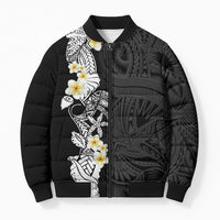 Black Samoa Tattoo Bomber Puffer Jacket Plumeria Samoan Ocean Tatau Pattern - Polynesian Pride