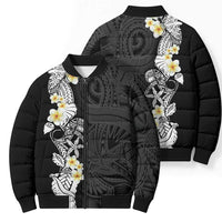 Black Samoa Tattoo Bomber Puffer Jacket Plumeria Samoan Ocean Tatau Pattern - Polynesian Pride