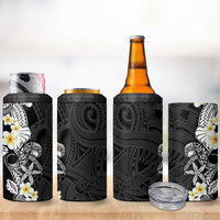 Black Samoa Tattoo 4 in 1 Can Cooler Tumbler Plumeria Samoan Ocean Tatau Pattern - Polynesian Pride