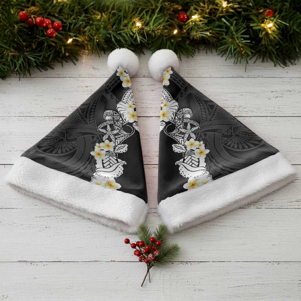 Black Samoa Tattoo Christmas Santa Hat Plumeria Samoan Ocean Tatau Pattern - Polynesian Pride