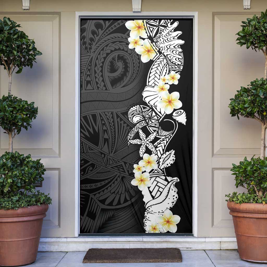 Black Samoa Tattoo Door Cover Plumeria Samoan Ocean Tatau Pattern - Polynesian Pride