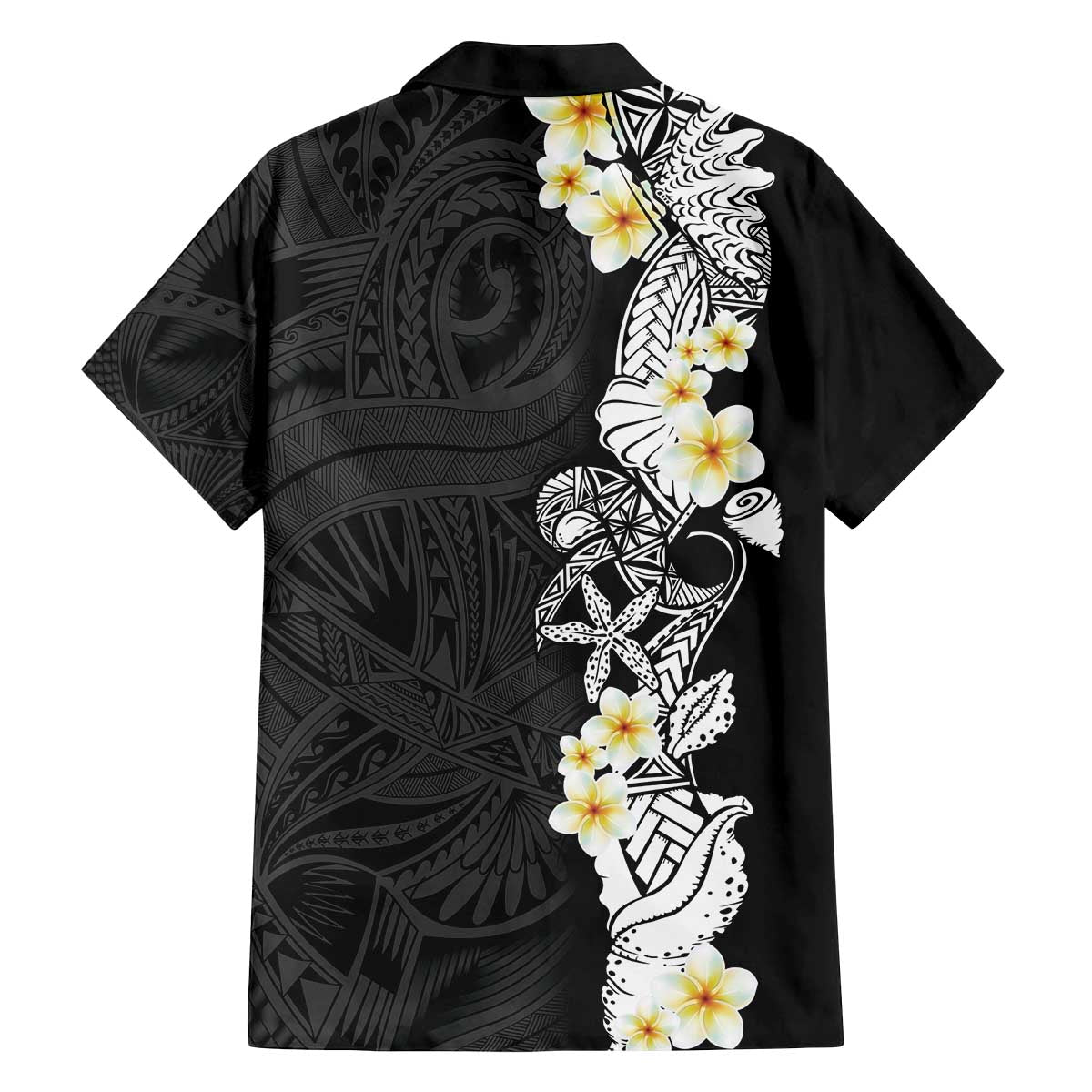 Black Samoa Tattoo Family Matching Off The Shoulder Long Sleeve Dress and Hawaiian Shirt Plumeria Samoan Ocean Tatau Pattern - Polynesian Pride