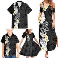 Black Samoa Tattoo Family Matching Summer Maxi Dress and Hawaiian Shirt Plumeria Samoan Ocean Tatau Pattern - Polynesian Pride