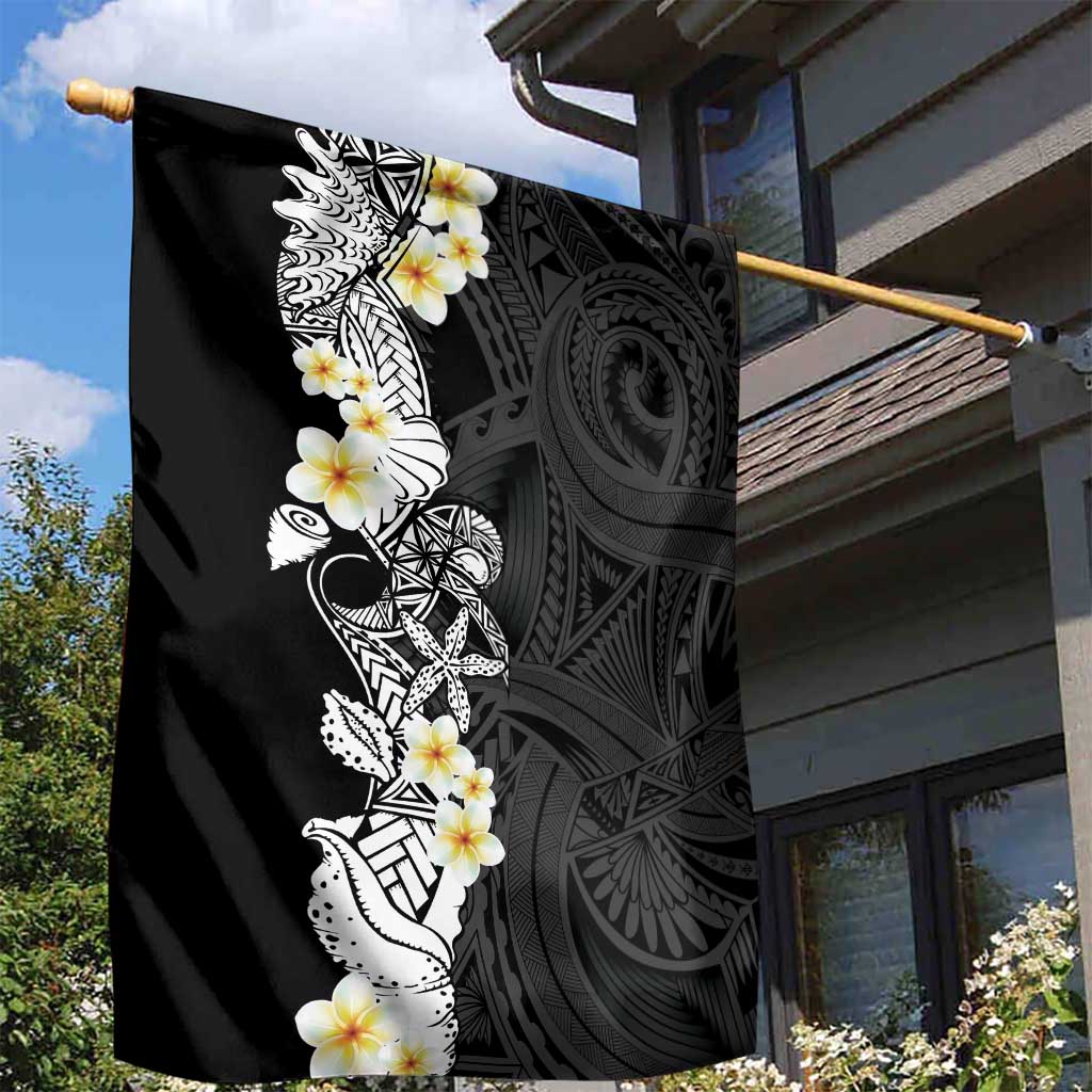 Black Samoa Tattoo Garden Flag Plumeria Samoan Ocean Tatau Pattern - Polynesian Pride