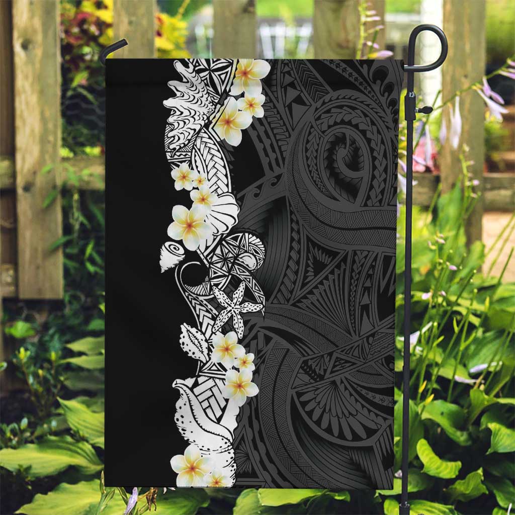 Black Samoa Tattoo Garden Flag Plumeria Samoan Ocean Tatau Pattern - Polynesian Pride
