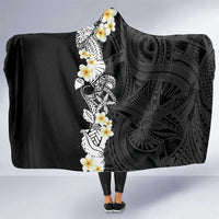 Black Samoa Tattoo Hooded Blanket Plumeria Samoan Ocean Tatau Pattern - Polynesian Pride
