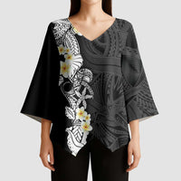 Black Samoa Tattoo Kimono Sleeve Blouse Plumeria Samoan Ocean Tatau Pattern - Polynesian Pride