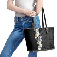 Black Samoa Tattoo Leather Tote Bag Plumeria Samoan Ocean Tatau Pattern - Polynesian Pride