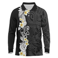 Black Samoa Tattoo Long Sleeve Polo Shirt Plumeria Samoan Ocean Tatau Pattern - Polynesian Pride