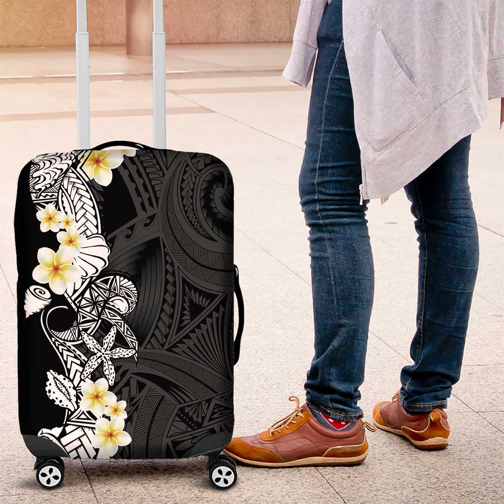 Black Samoa Tattoo Luggage Cover Plumeria Samoan Ocean Tatau Pattern - Polynesian Pride