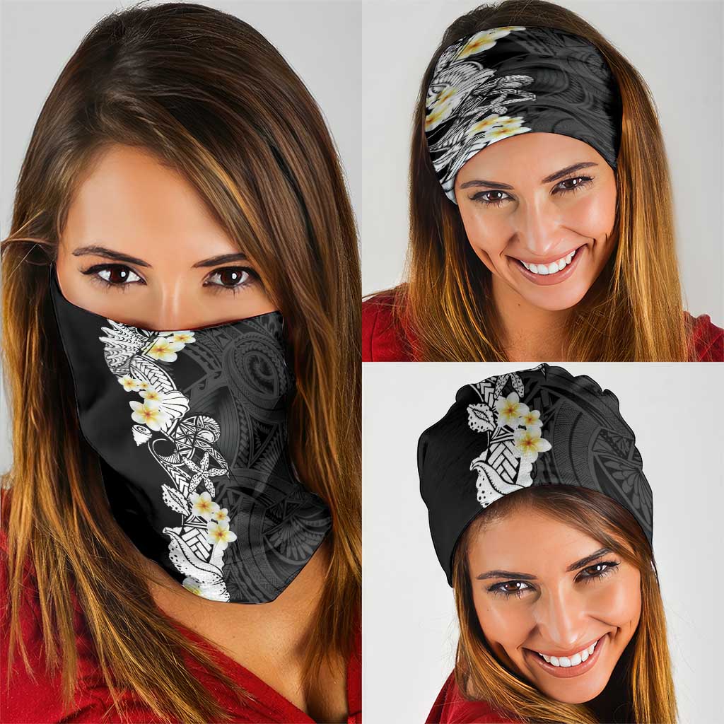 Black Samoa Tattoo Neck Gaiter Plumeria Samoan Ocean Tatau Pattern - Polynesian Pride