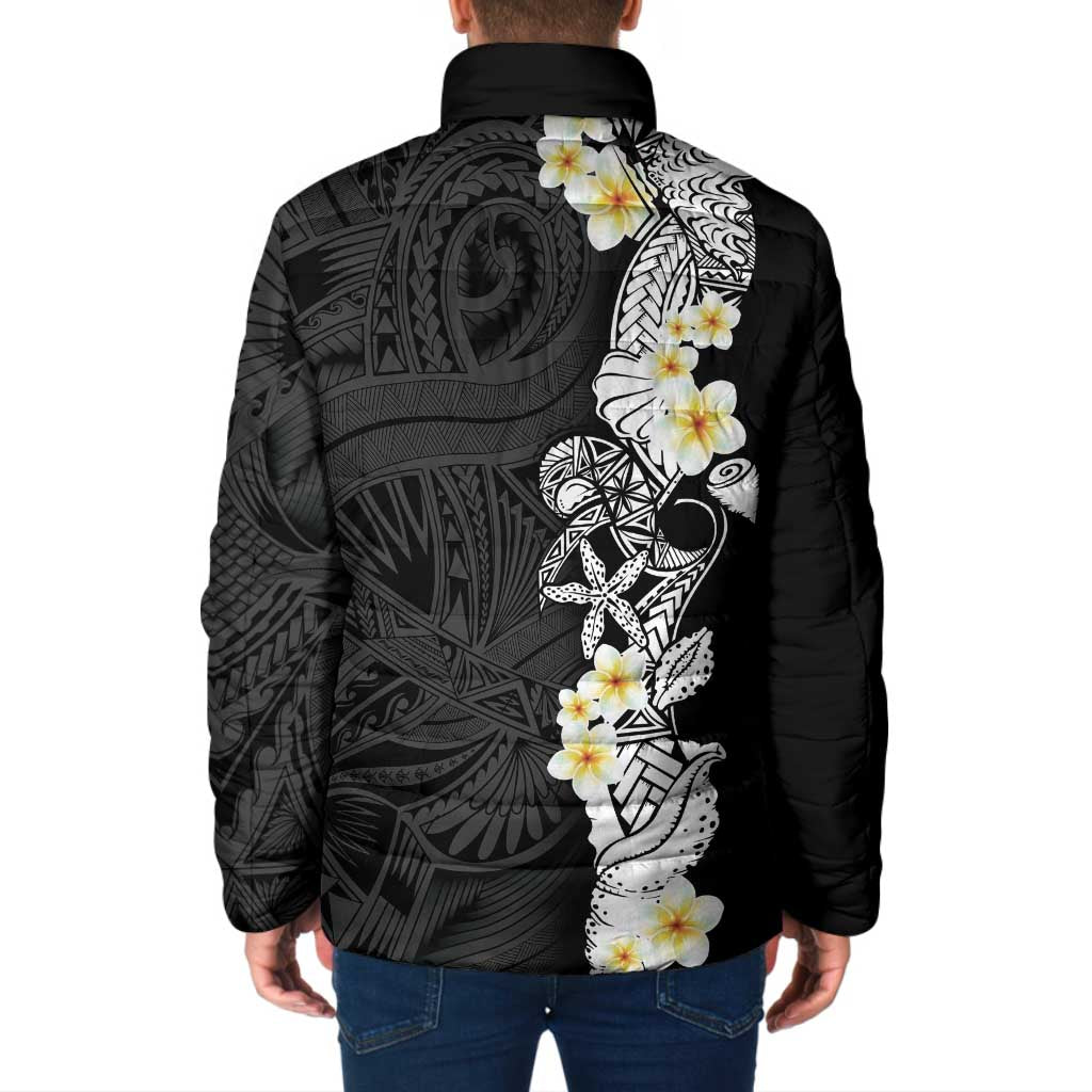 Black Samoa Tattoo Padded Jacket Plumeria Samoan Ocean Tatau Pattern - Polynesian Pride