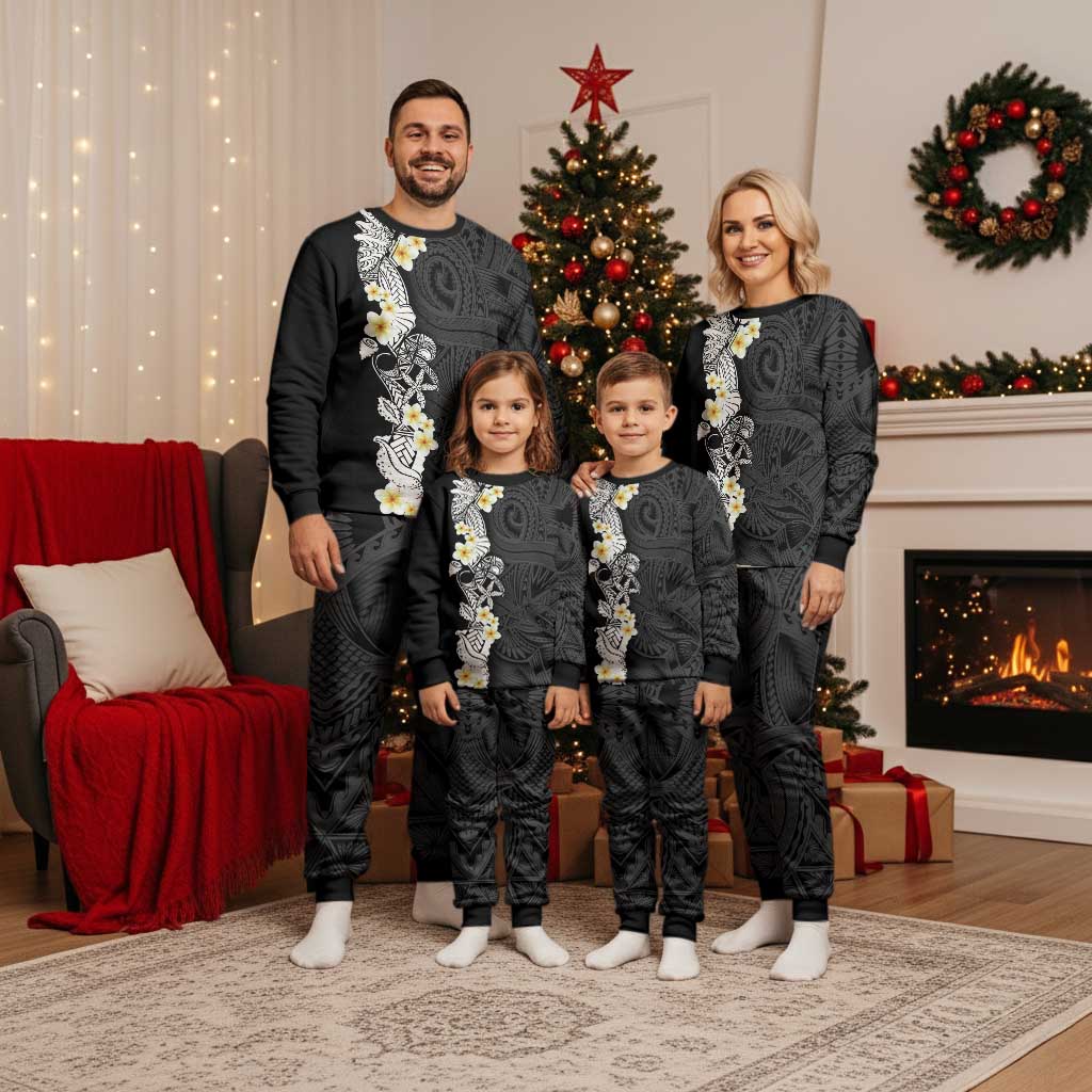 Black Samoa Tattoo Christmas Pajama Set Plumeria Samoan Ocean Tatau Pattern - Polynesian Pride