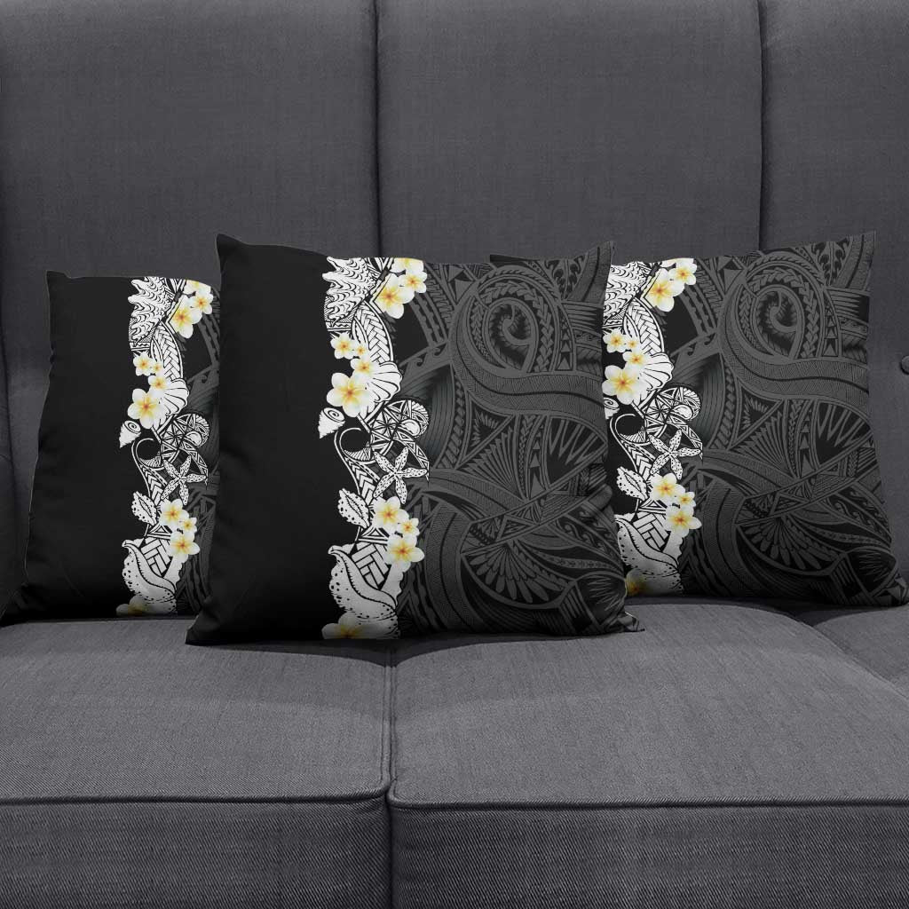 Black Samoa Tattoo Pillow Cover Plumeria Samoan Ocean Tatau Pattern - Polynesian Pride