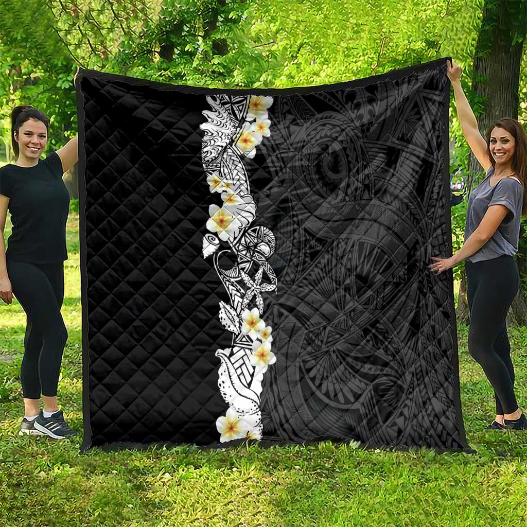 Black Samoa Tattoo Quilt Plumeria Samoan Ocean Tatau Pattern - Polynesian Pride