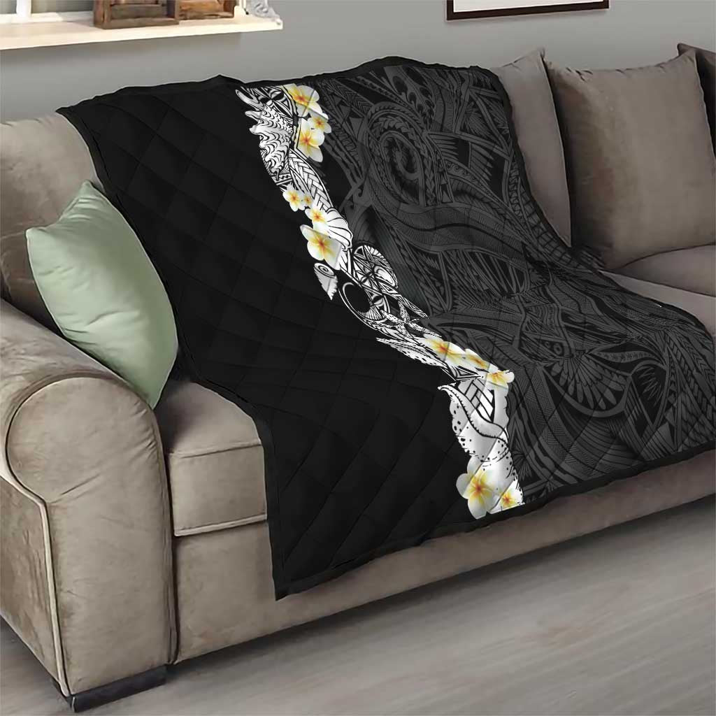 Black Samoa Tattoo Quilt Plumeria Samoan Ocean Tatau Pattern - Polynesian Pride