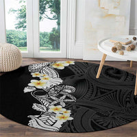 Black Samoa Tattoo Round Carpet Plumeria Samoan Ocean Tatau Pattern - Polynesian Pride