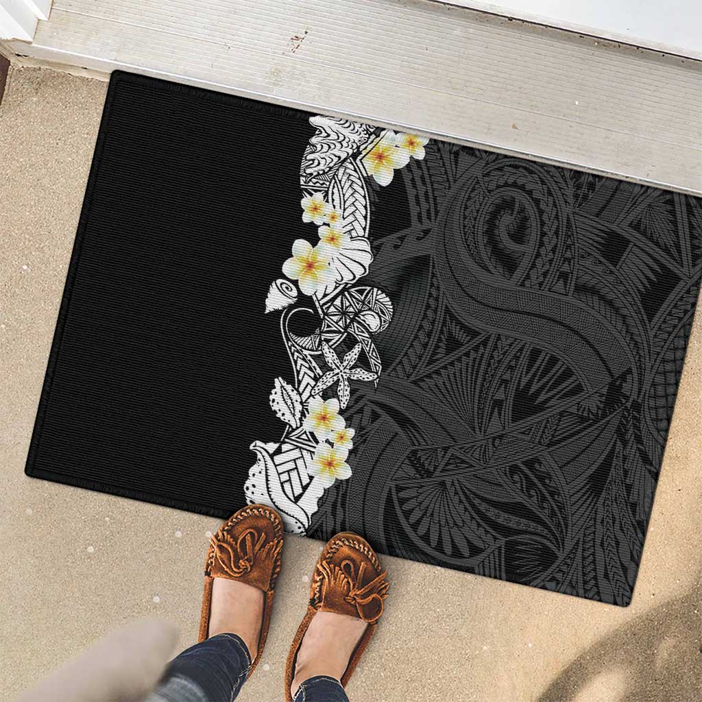 Black Samoa Tattoo Rubber Doormat Plumeria Samoan Ocean Tatau Pattern - Polynesian Pride