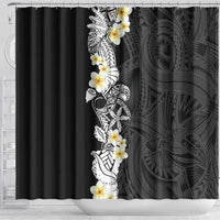 Black Samoa Tattoo Shower Curtain Plumeria Samoan Ocean Tatau Pattern - Polynesian Pride