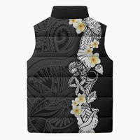 Black Samoa Tattoo Sleeveless Puffer Jacket Plumeria Samoan Ocean Tatau Pattern - Polynesian Pride
