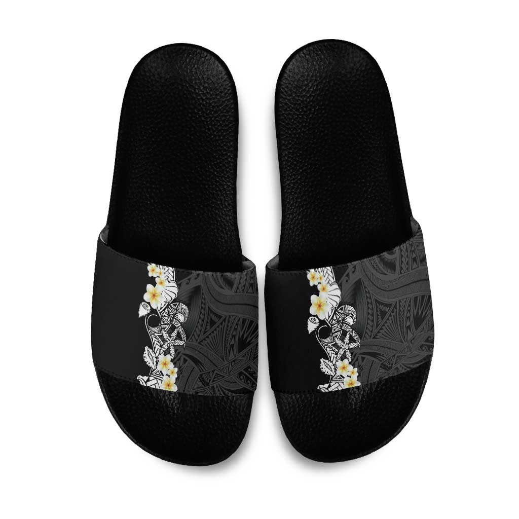 Black Samoa Tattoo Slide Sandals Plumeria Samoan Ocean Tatau Pattern - Polynesian Pride