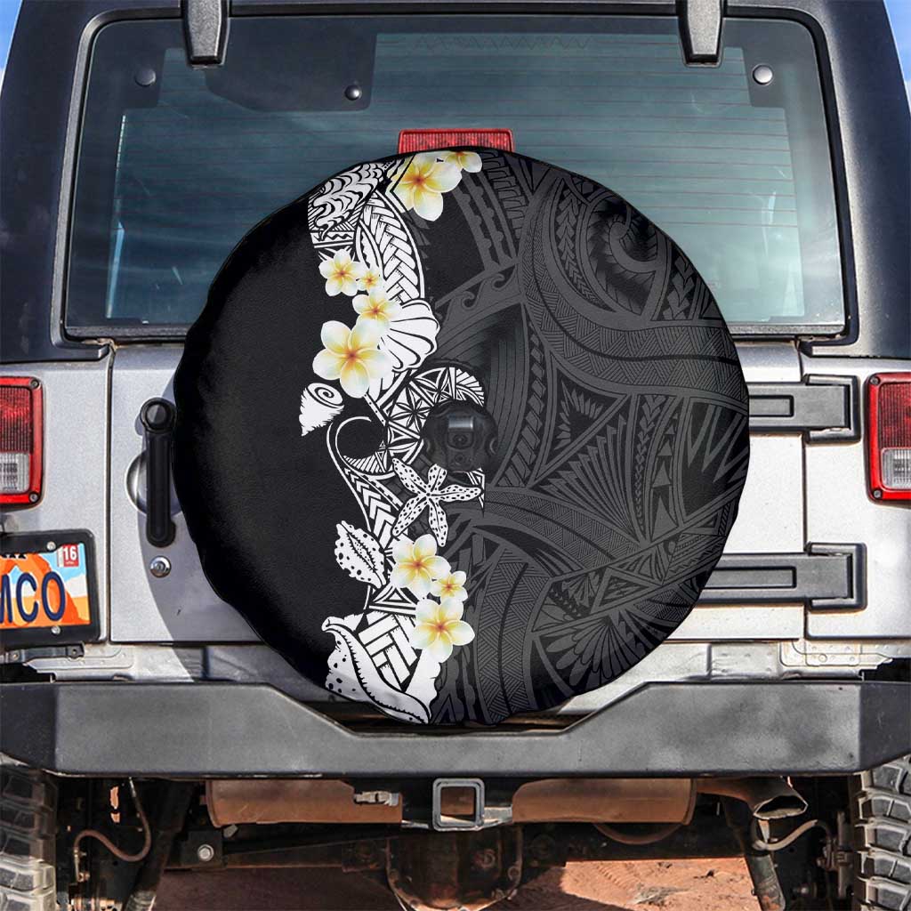 Black Samoa Tattoo Spare Tire Cover Plumeria Samoan Ocean Tatau Pattern - Polynesian Pride