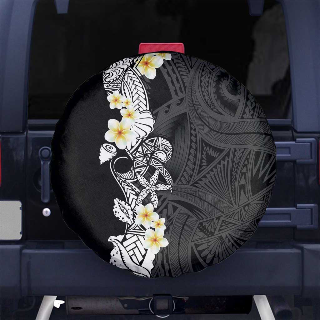 Black Samoa Tattoo Spare Tire Cover Plumeria Samoan Ocean Tatau Pattern - Polynesian Pride