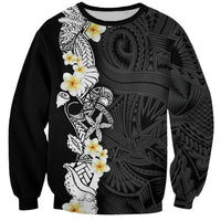 Black Samoa Tattoo Sweatshirt Plumeria Samoan Ocean Tatau Pattern - Polynesian Pride