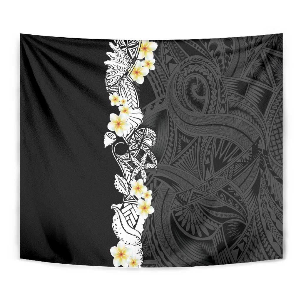 Black Samoa Tattoo Tapestry Plumeria Samoan Ocean Tatau Pattern - Polynesian Pride