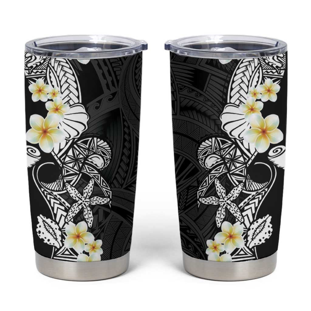 Black Samoa Tattoo Tumbler Cup Plumeria Samoan Ocean Tatau Pattern - Polynesian Pride
