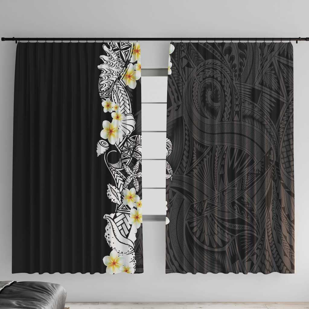 Black Samoa Tattoo Window Curtain Plumeria Samoan Ocean Tatau Pattern - Polynesian Pride
