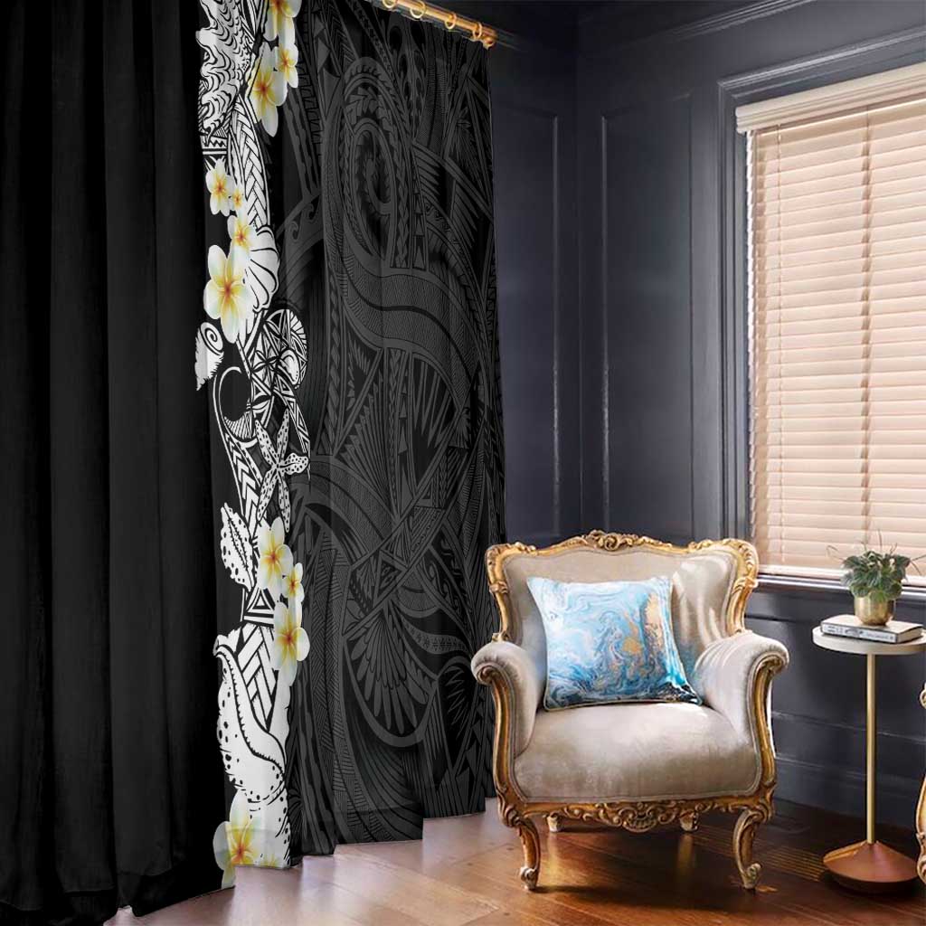 Black Samoa Tattoo Window Curtain Plumeria Samoan Ocean Tatau Pattern - Polynesian Pride