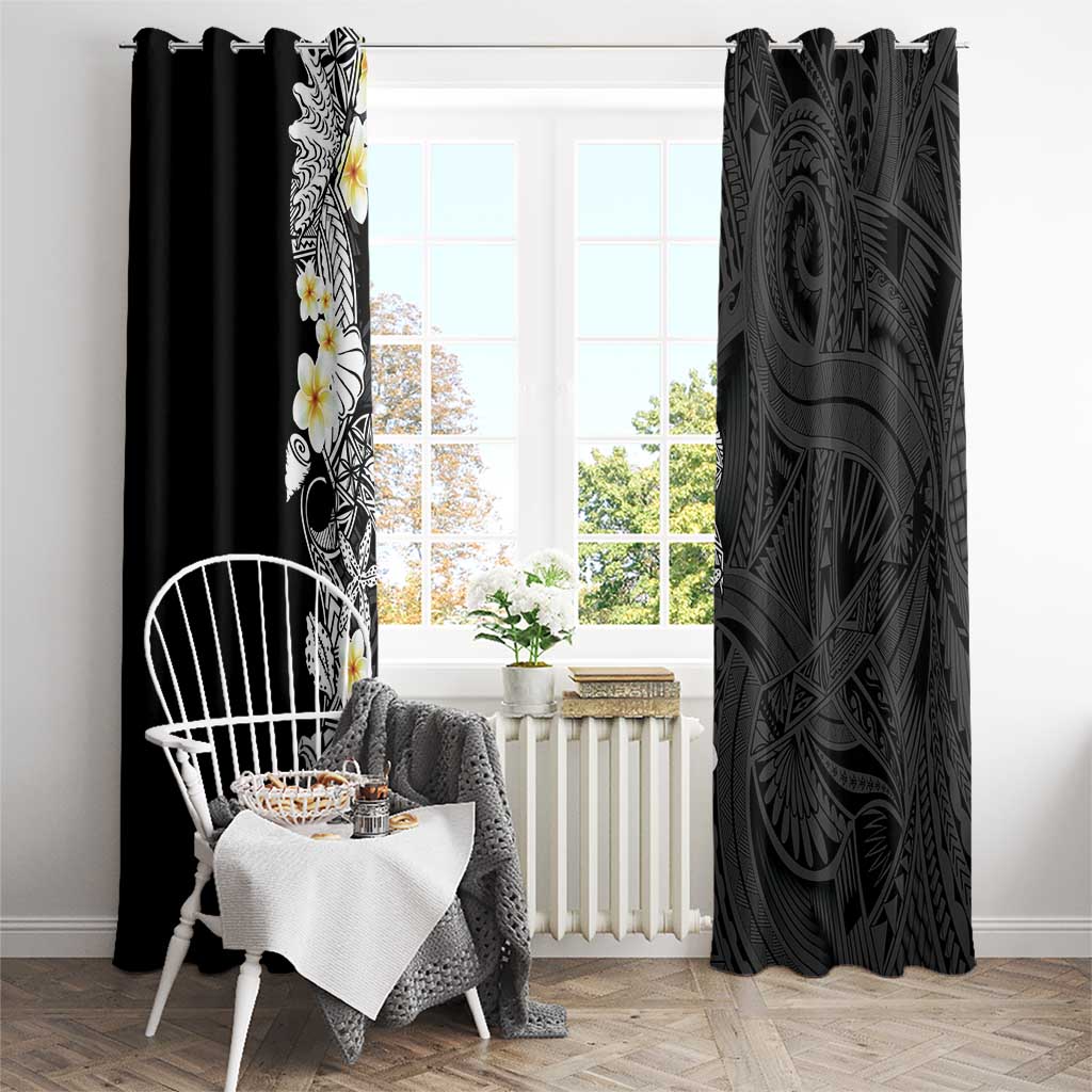 Black Samoa Tattoo Window Curtain Plumeria Samoan Ocean Tatau Pattern - Polynesian Pride