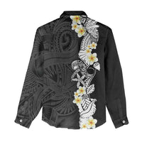 Black Samoa Tattoo Women Casual Shirt Plumeria Samoan Ocean Tatau Pattern - Polynesian Pride