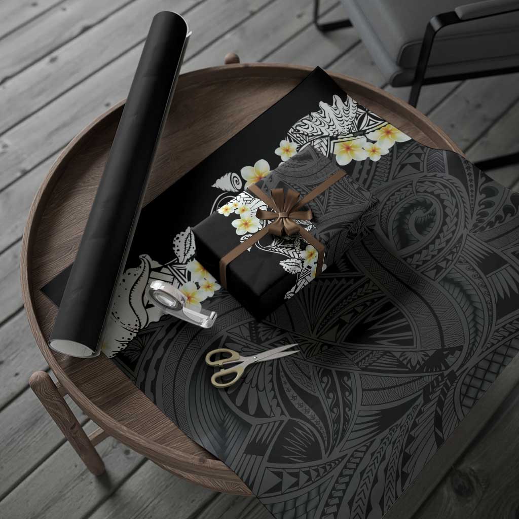 Black Samoa Tattoo Wrapping Paper Plumeria Samoan Ocean Tatau Pattern - Polynesian Pride