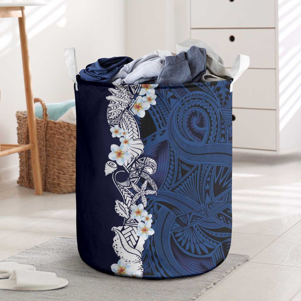 Blue Samoa Tattoo Laundry Basket Plumeria Samoan Ocean Tatau Pattern - Polynesian Pride