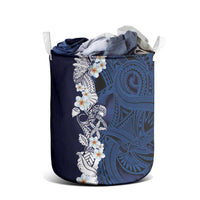 Blue Samoa Tattoo Laundry Basket Plumeria Samoan Ocean Tatau Pattern - Polynesian Pride