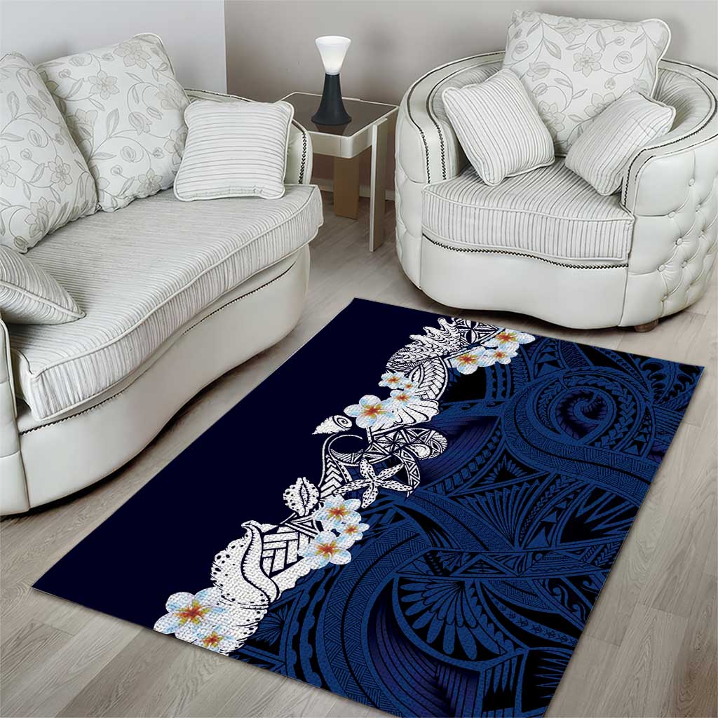 Blue Samoa Tattoo Area Rug Plumeria Samoan Ocean Tatau Pattern - Polynesian Pride