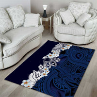 Blue Samoa Tattoo Area Rug Plumeria Samoan Ocean Tatau Pattern - Polynesian Pride