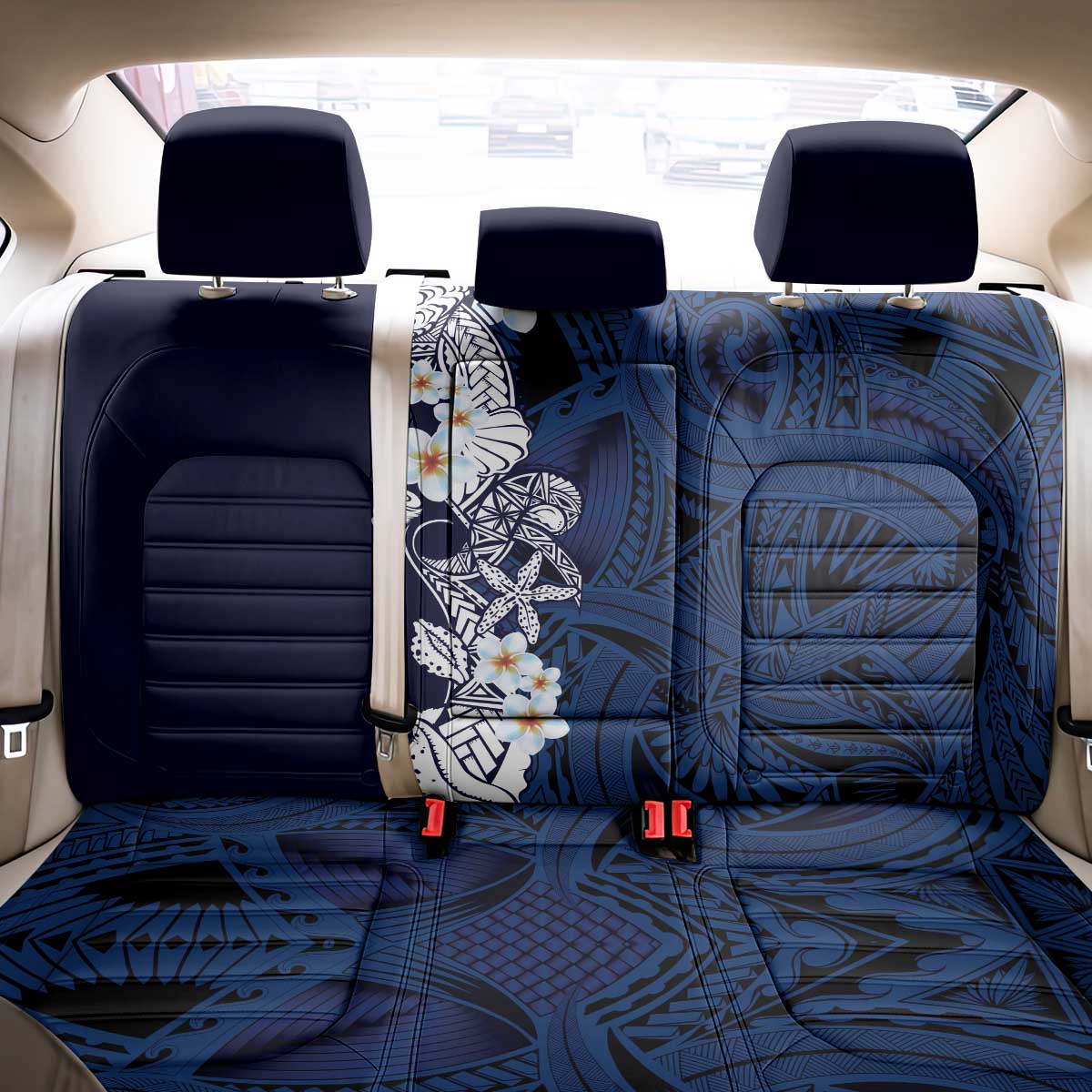 Blue Samoa Tattoo Back Car Seat Cover Plumeria Samoan Ocean Tatau Pattern - Polynesian Pride