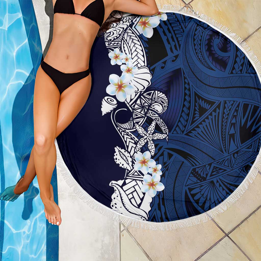 Blue Samoa Tattoo Beach Blanket Plumeria Samoan Ocean Tatau Pattern - Polynesian Pride