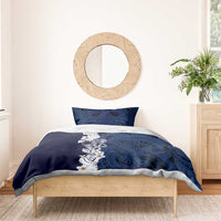 Blue Samoa Tattoo Bedding Set Plumeria Samoan Ocean Tatau Pattern - Polynesian Pride