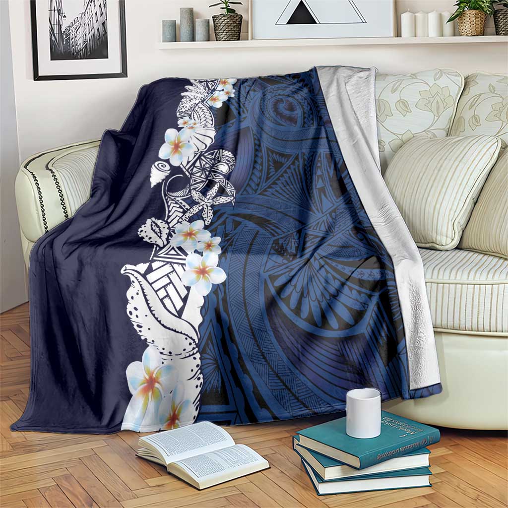 Blue Samoa Tattoo Blanket Plumeria Samoan Ocean Tatau Pattern - Polynesian Pride