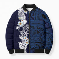 Blue Samoa Tattoo Bomber Puffer Jacket Plumeria Samoan Ocean Tatau Pattern - Polynesian Pride